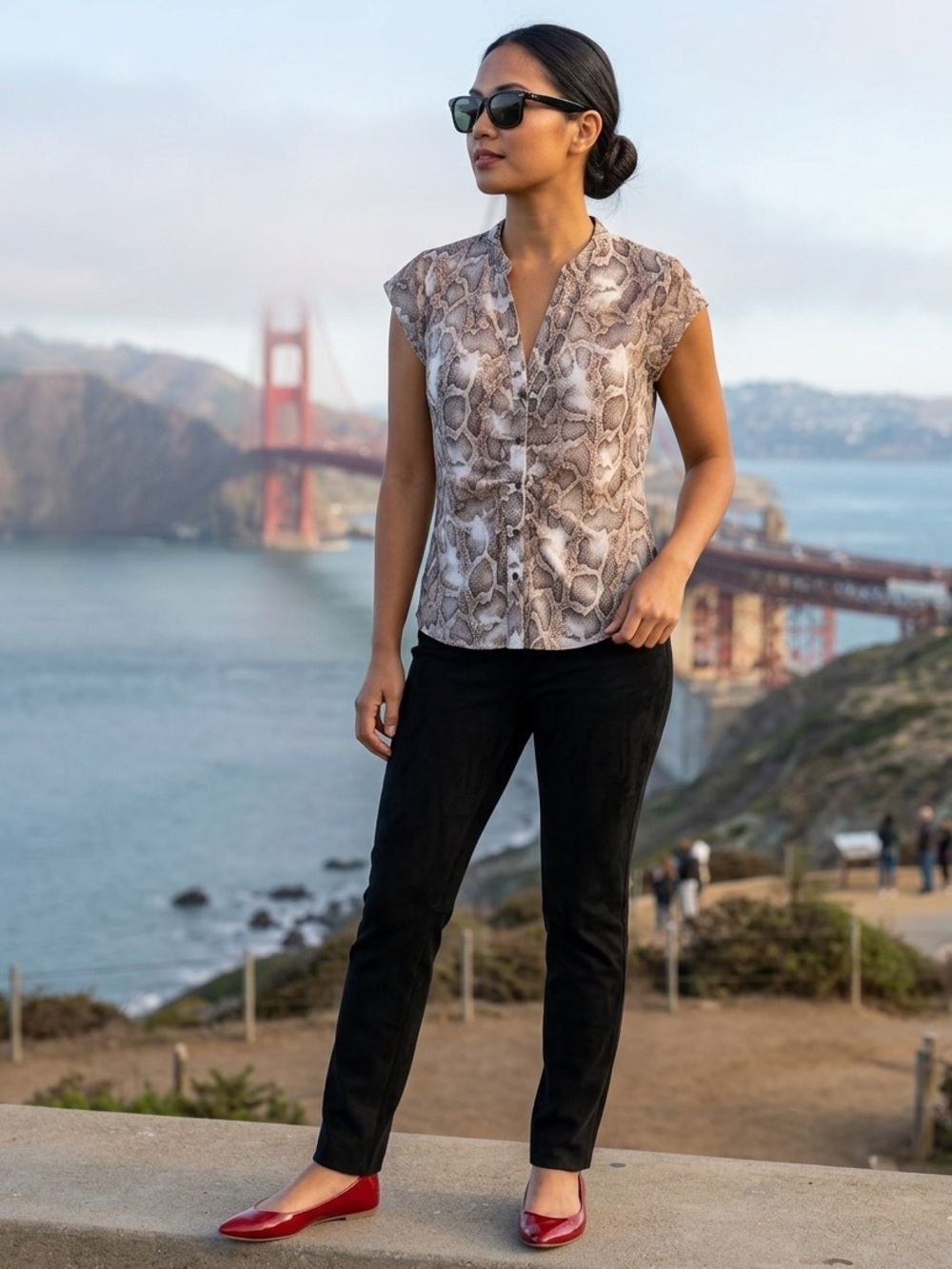 Les Serein Snake Print Cap Sleeve Blouse